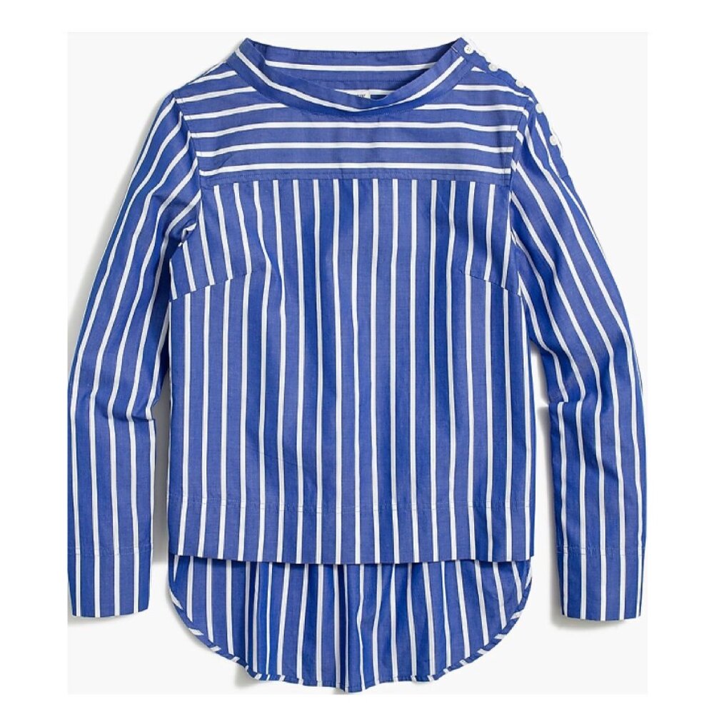 Women's J.Crew Factory Striped Funnelneck Long-Sleeved Blouse Blue, 8